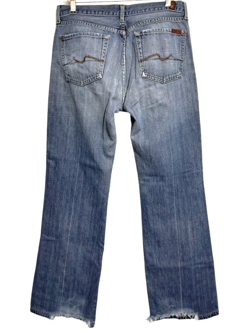 7 For All Mankind Jeans Distressed Mens Size 33‎ VIntage Bootcut Blue Denim 100%
